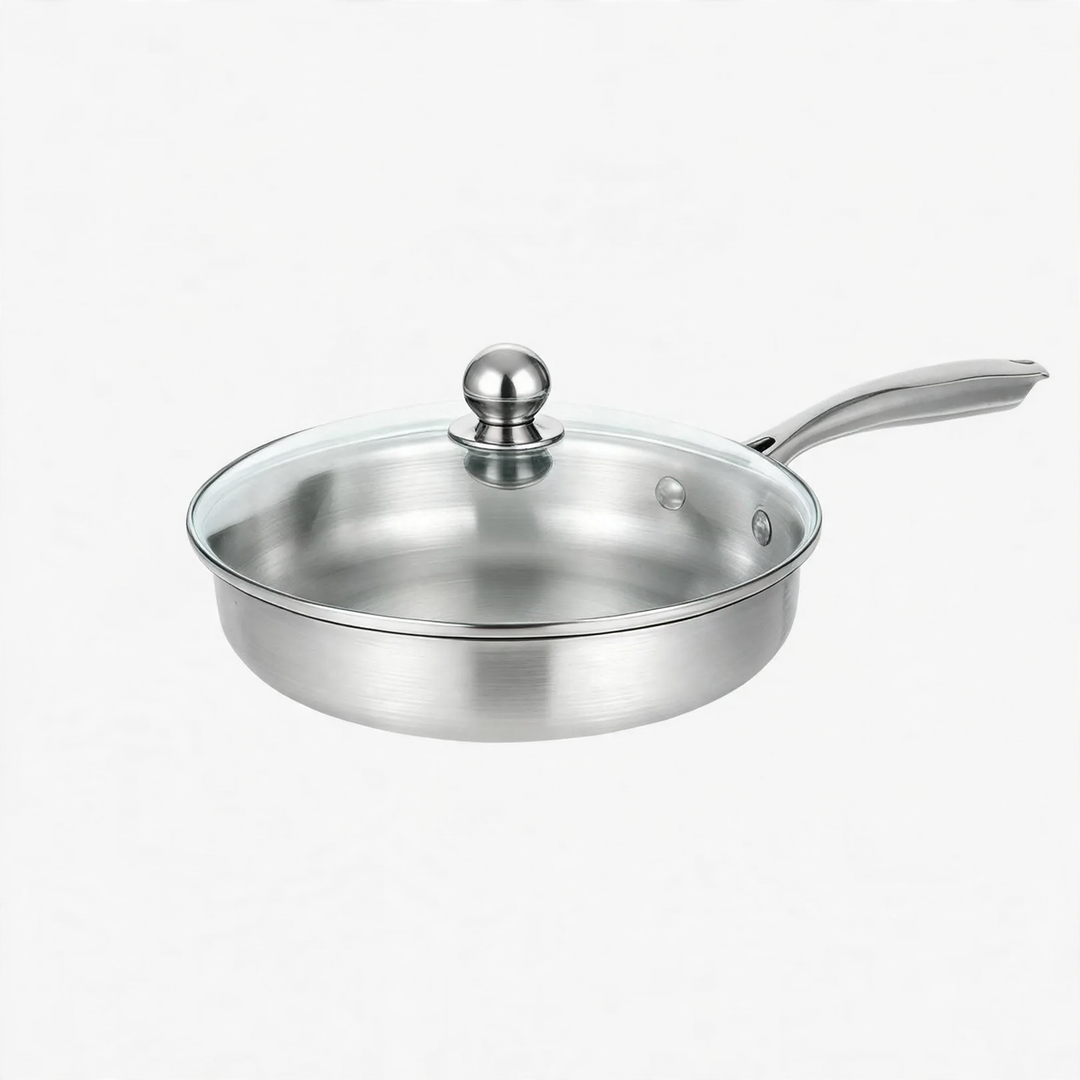 Frying pan, 410 stainless steel, honeycomb pattern