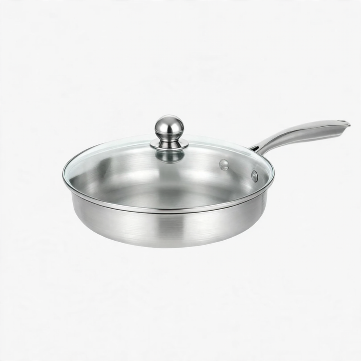 Frying pan, 410 stainless steel, honeycomb pattern