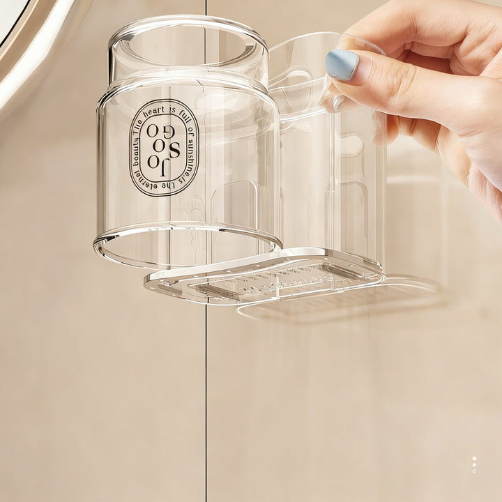 Toothbrush holder with rinsing cup, suction cup