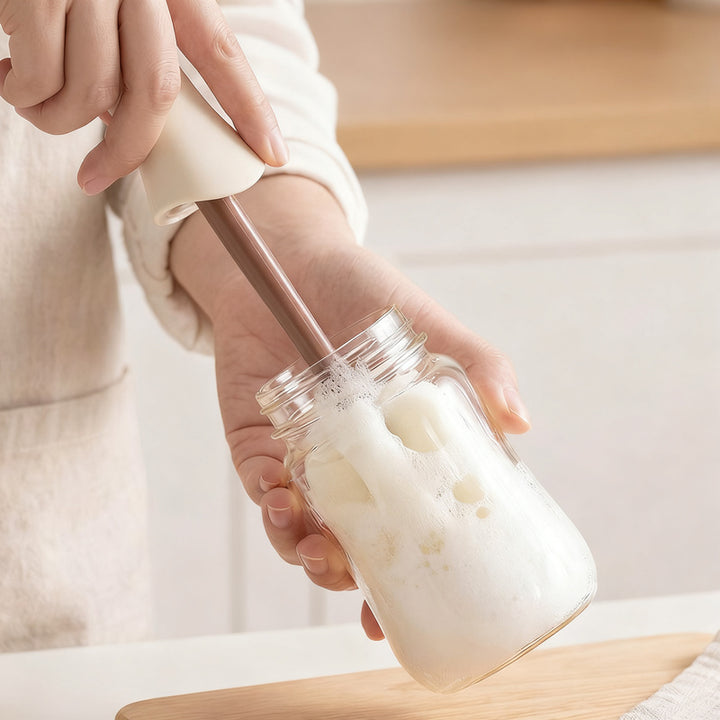 Long handle brush with squeezing function for cups and bottles