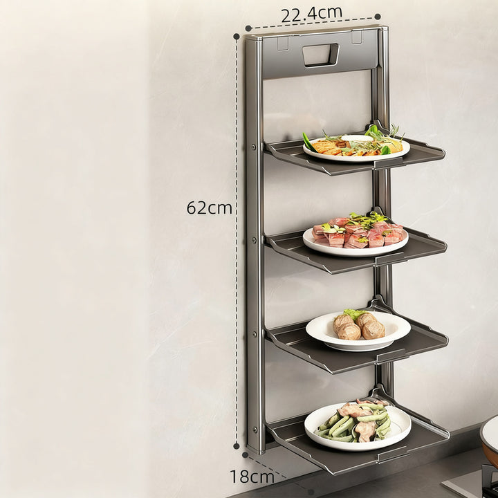 Foldable wall shelf for food preparation, aluminum