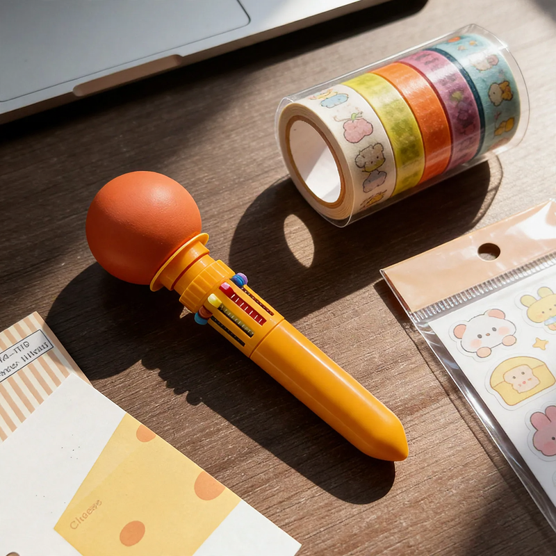 Multicolored ballpoint pen with macaron design