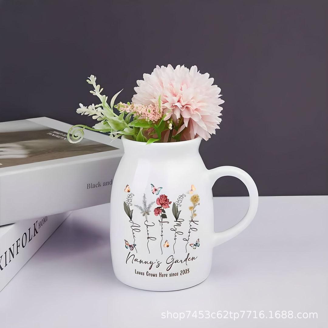 Ceramic mug with flower pattern, 300–450 ml