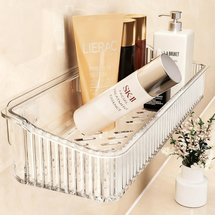 Transparent bathroom wall shelf, no drilling