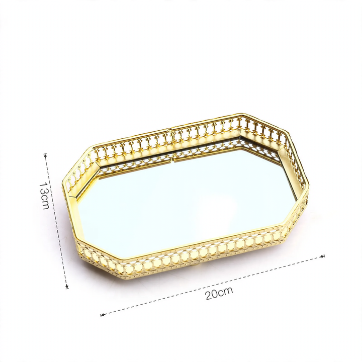 Metal mirror tray, silver, geometric