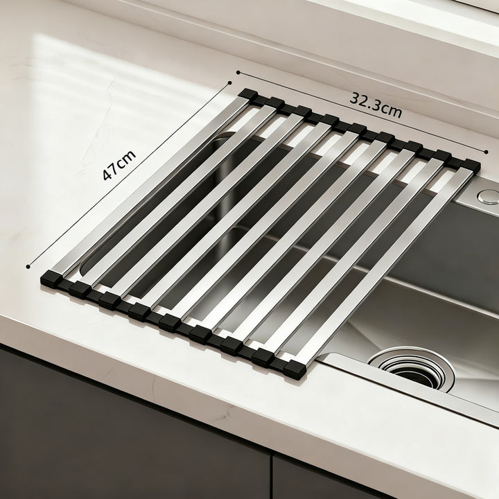 Stainless steel sink rack with rolling grid