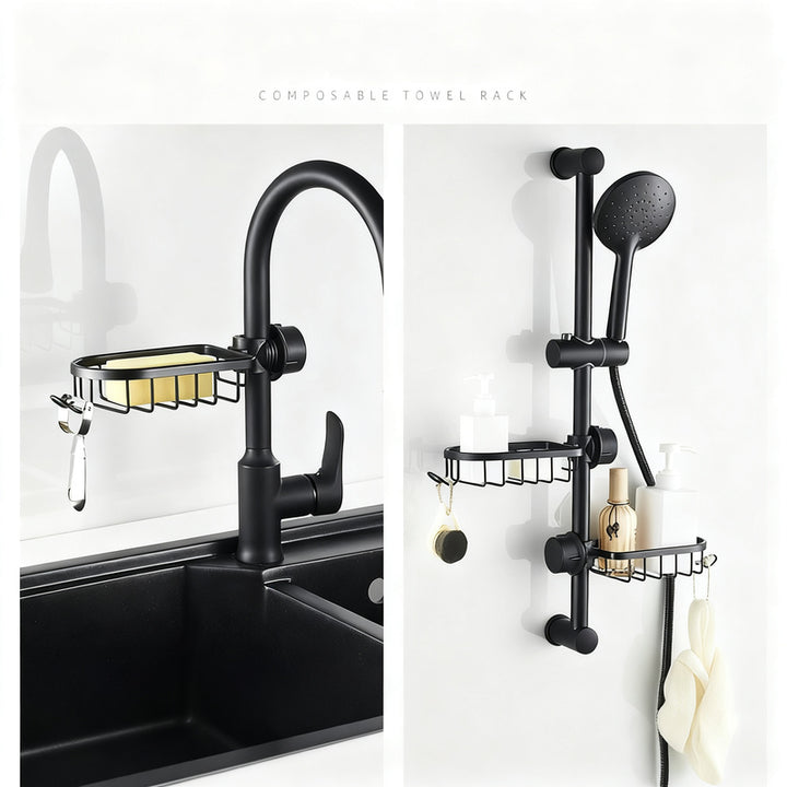 Aluminum storage basket for faucet and sink