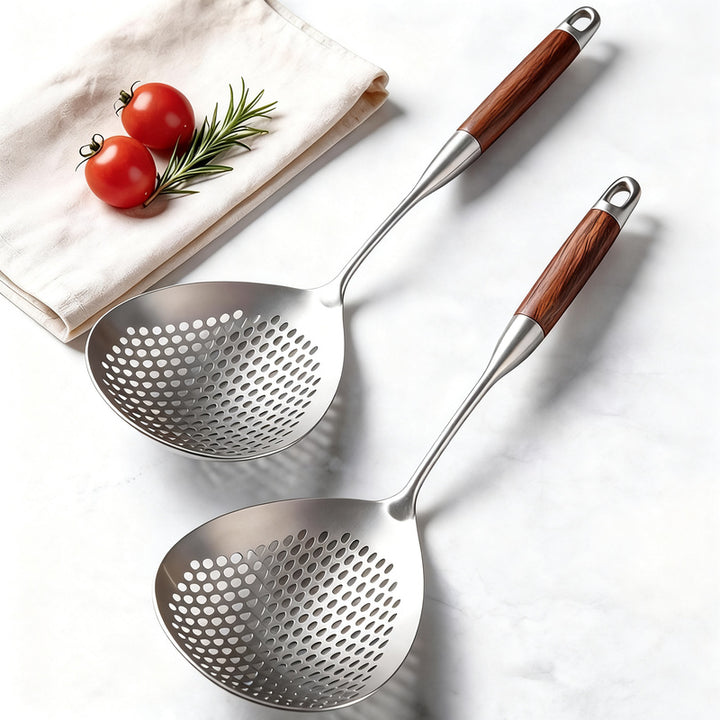 Stainless steel ladle with wooden handle, large size