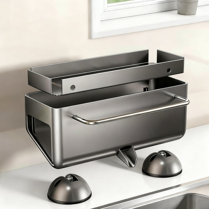 Kitchen shelf with draining grid, aluminum, suction cup