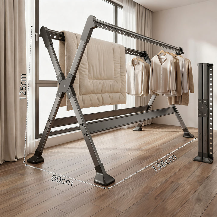 Drying rack, extendable, double rod, steel frame