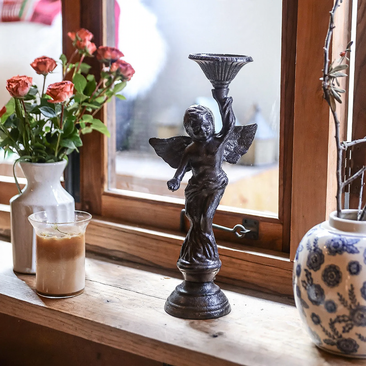 Cast Iron Candle Holder, Geometric Design