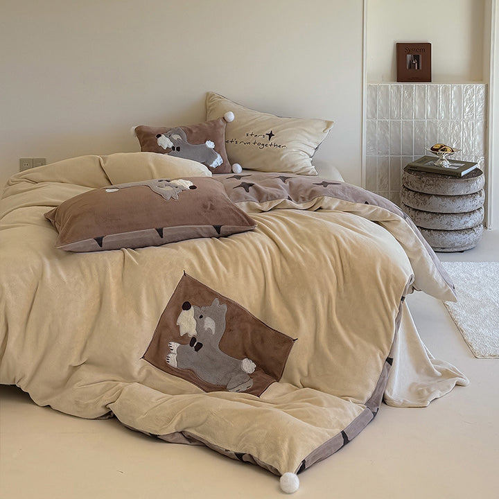 Bedding set made of milk fiber with dog motif