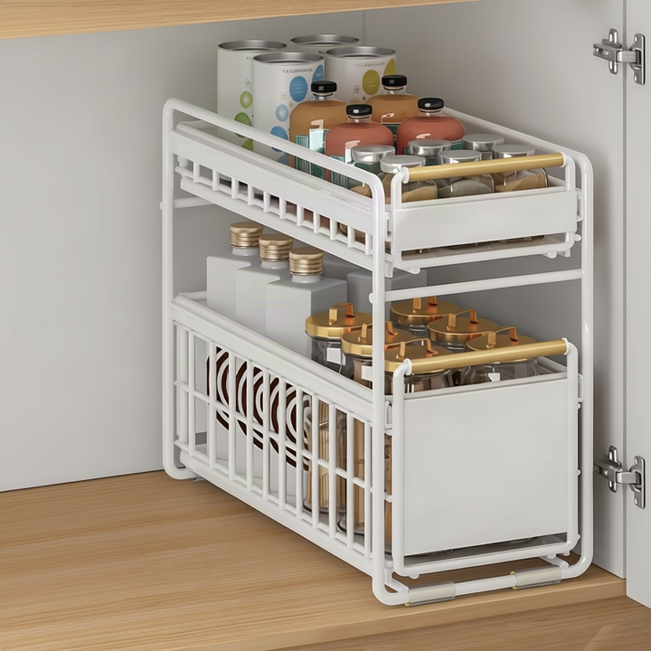 Extendable under-cabinet shelf made of metal