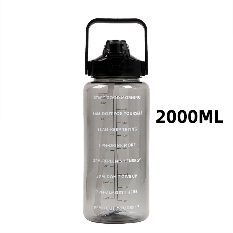 Sports water bottle 2 L with scale and straw