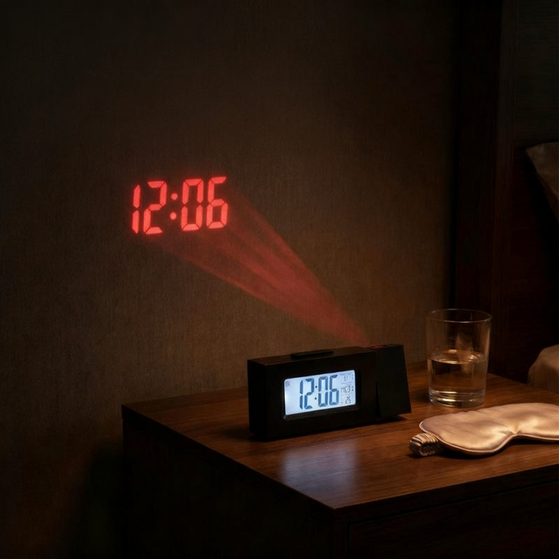 Mini projection clock with LCD display