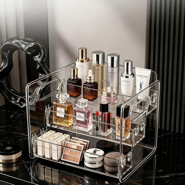 Transparent cosmetic and desk organizer