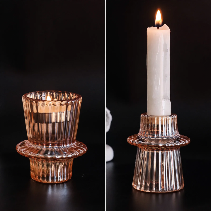 Crystal Glass Candle Holder in Green