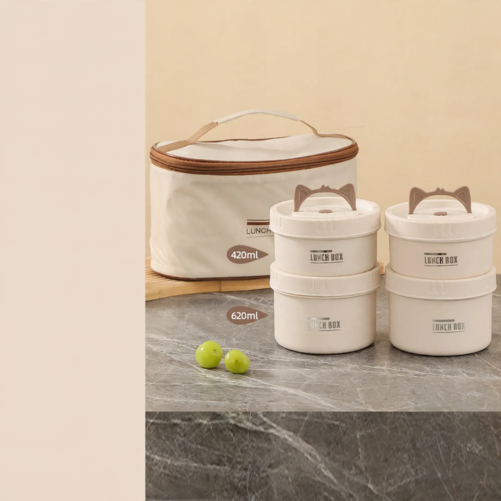 Stainless steel lunch box, round, 470–600 ml, with lid
