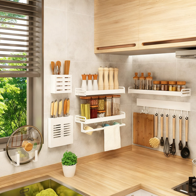 Wall-mounted kitchen shelf made of aluminum without drilling