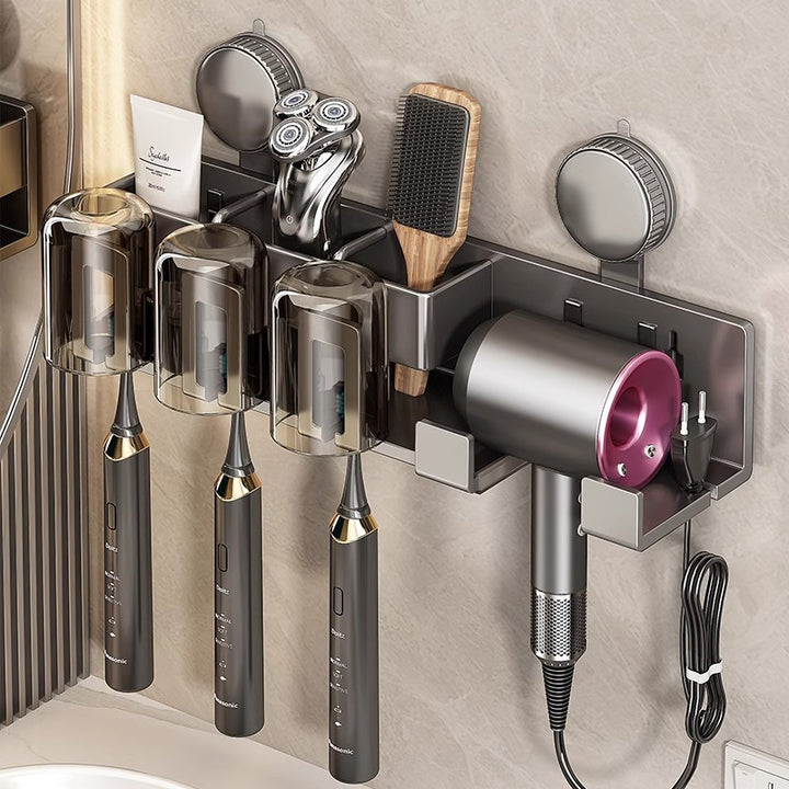 Suction cup toothbrush and hair dryer holder, wall-mounted