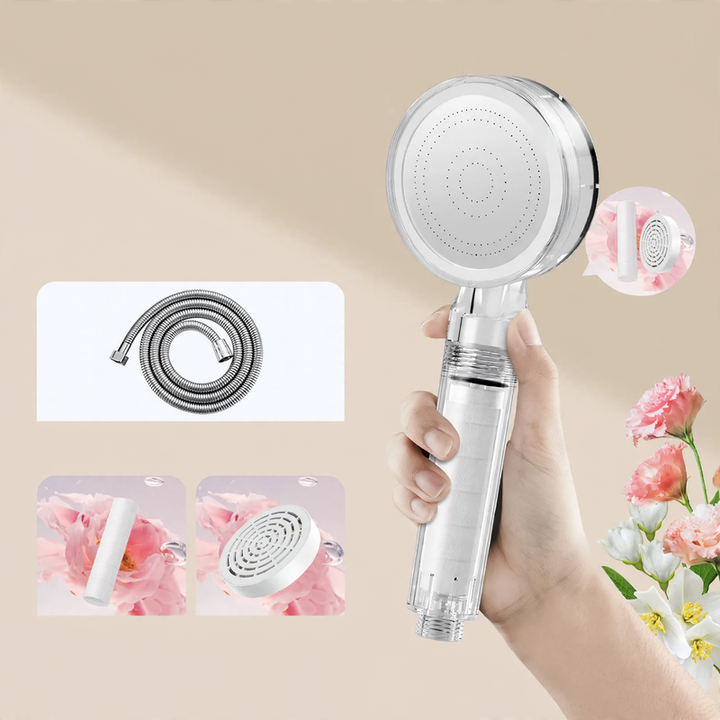 Shower head with filtration system and rain function