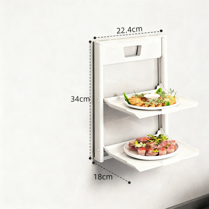 Foldable wall shelf for food preparation, aluminum