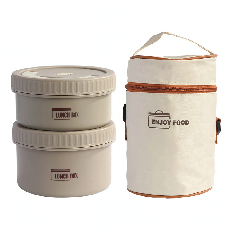 Stainless steel lunch box, round, 470–600 ml, with lid