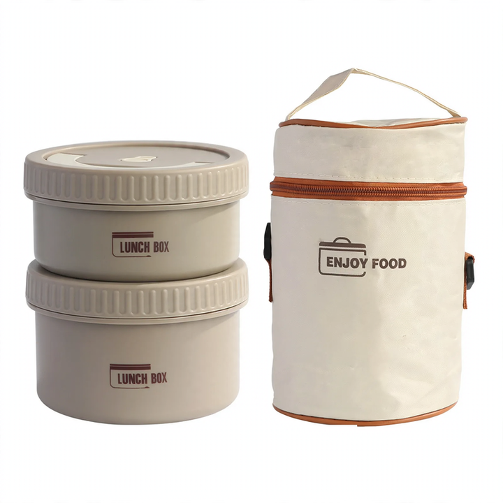 Stainless steel lunch box, round, 470–600 ml, with lid