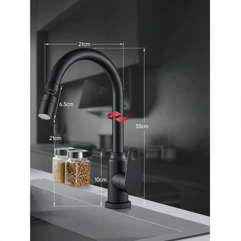 Kitchen faucet with splash guard, single lever operation