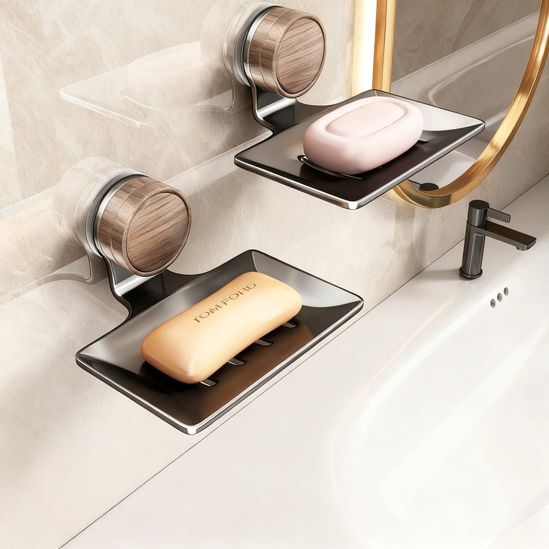 Wall-mounted soap dish with suction cup