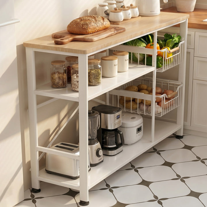 Kitchen work table with storage, narrow design