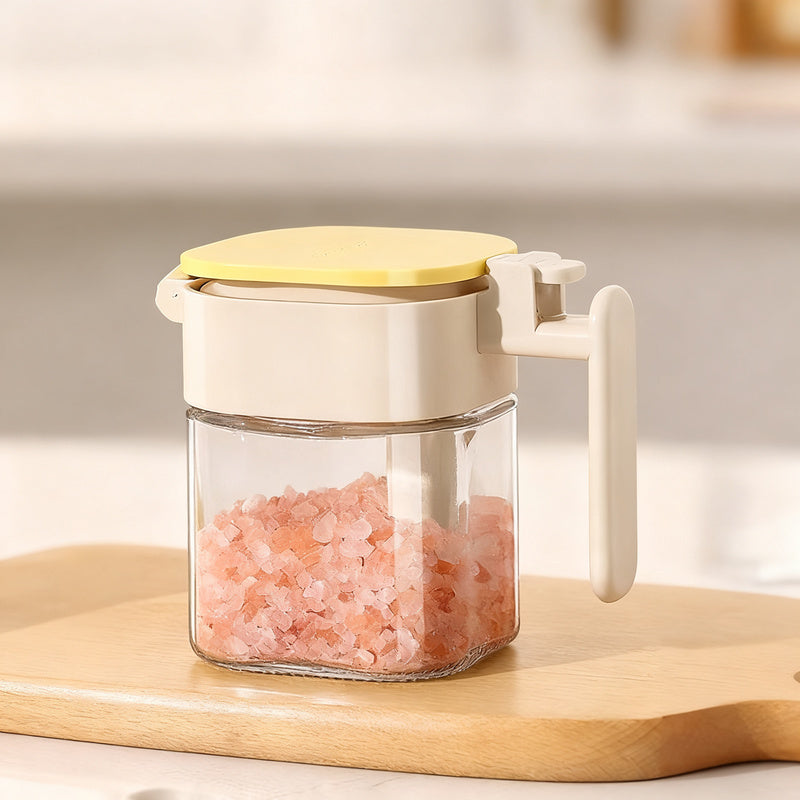 Spice jar with spoon, glass, airtight