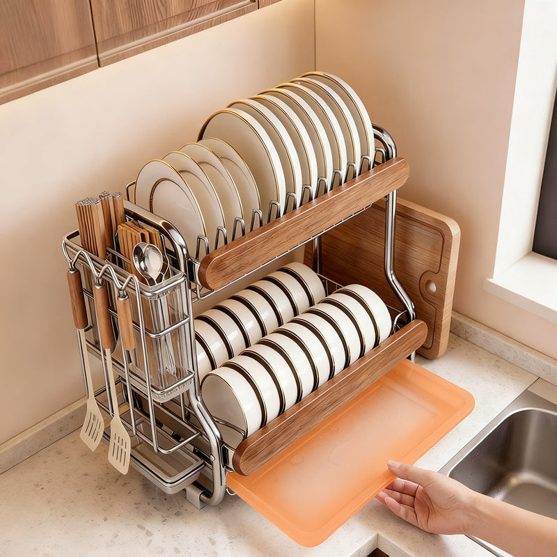 Stainless steel dish rack, 2–3 tiers, vintage design