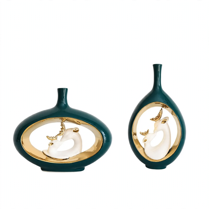 Ceramic flower vase with deer motif