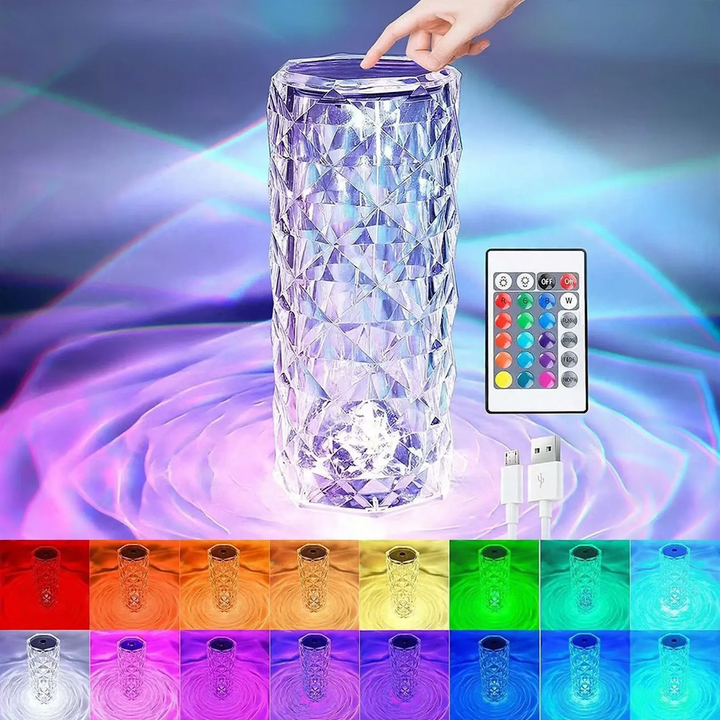 Crystal table lamp, 16 colors, remote control