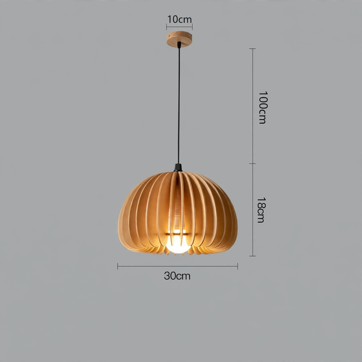 Wooden hanging lamp with LED, height adjustable