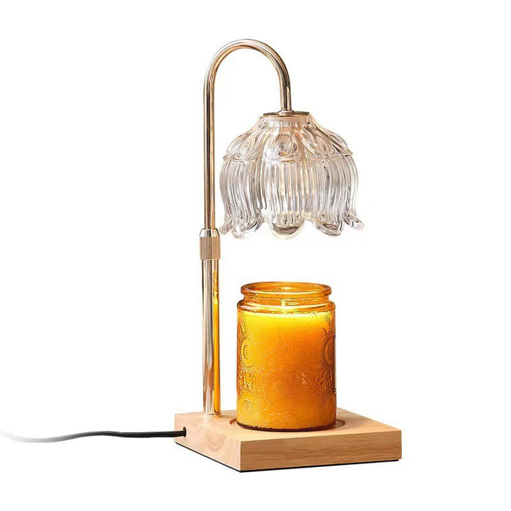 Wood aroma wax melting lamp with glass insert