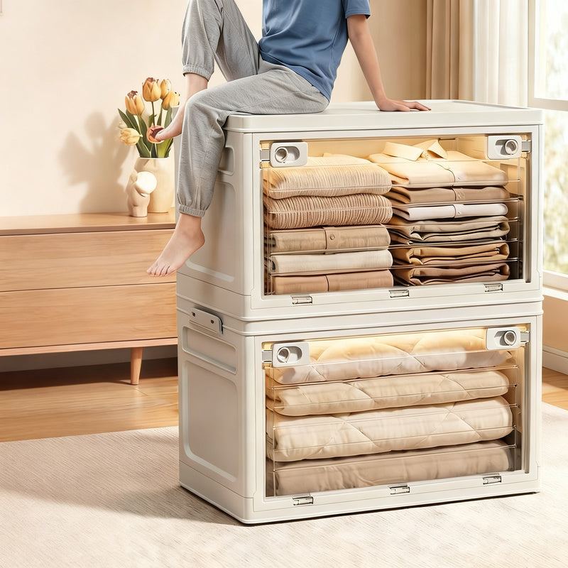 Transparent collapsible storage box with lid