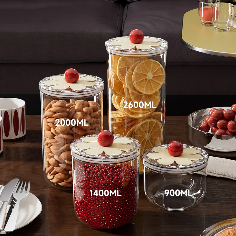 Plastic storage container, round, transparent