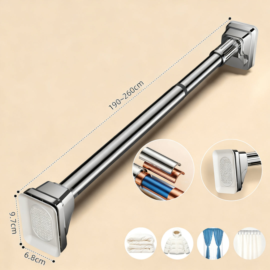 Telescopic stainless steel tension rod without drilling