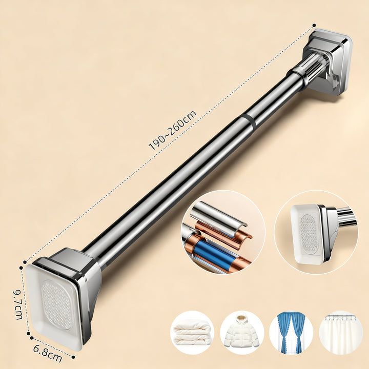 Telescopic stainless steel tension rod without drilling