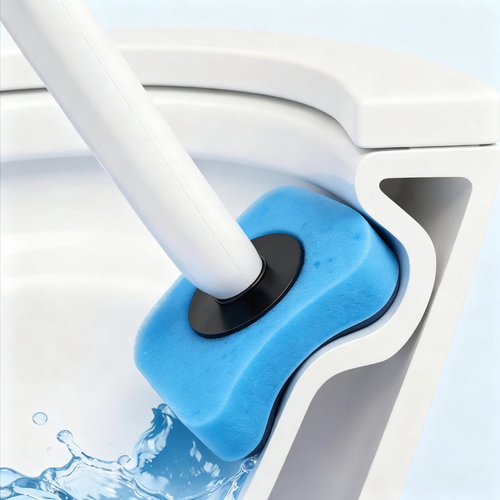 Disposable toilet brush with interchangeable sponge heads