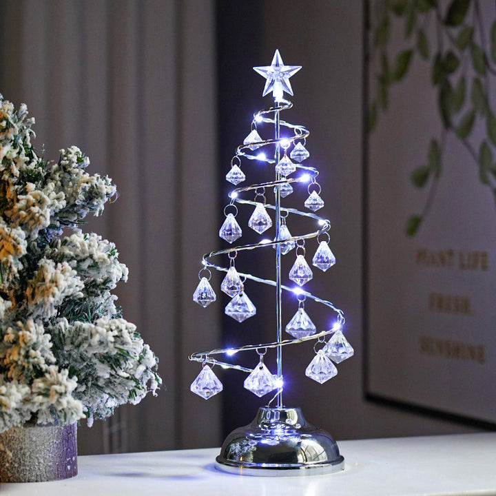LED Crystal Tree Light with Metal Base, USB and Battery