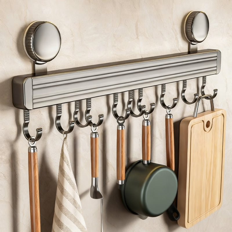 Suction cup kitchen hook rail, wall-mounted