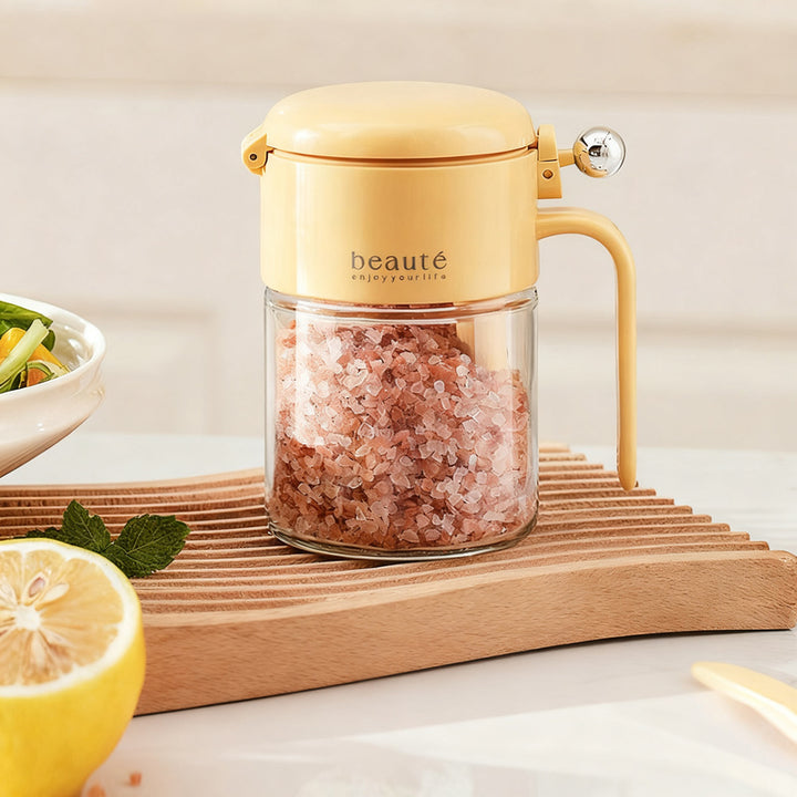 Spice jar with press lid, airtight sealed