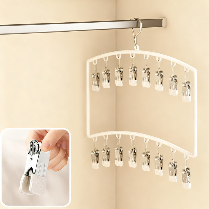 Clothes drying rack with clips for children