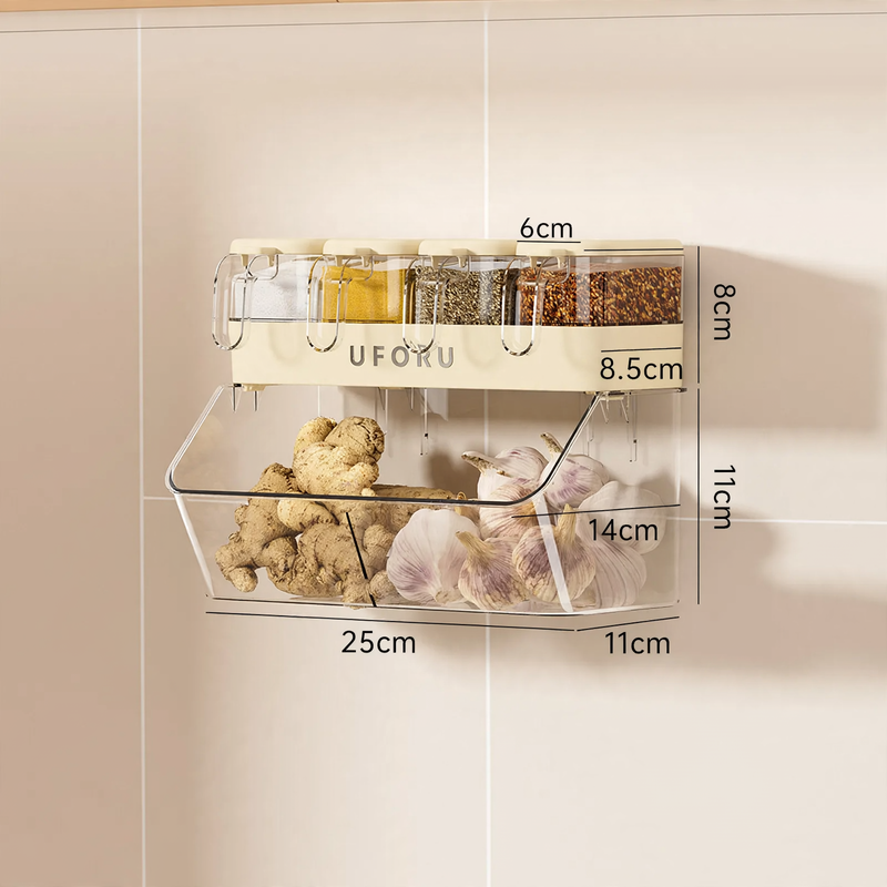 Wall-mounted spice box with compartments, plastic