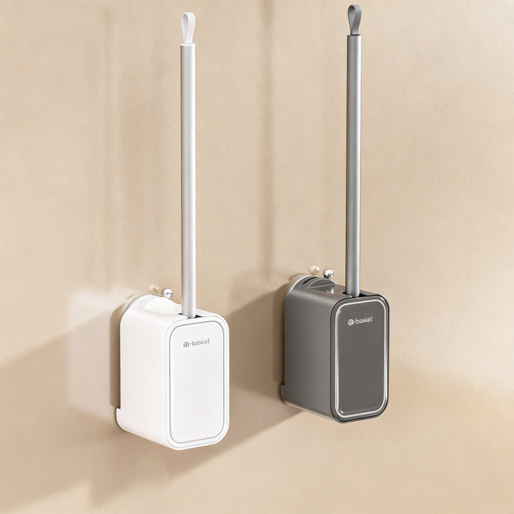 Toilet brush with suction cup, wall mountable