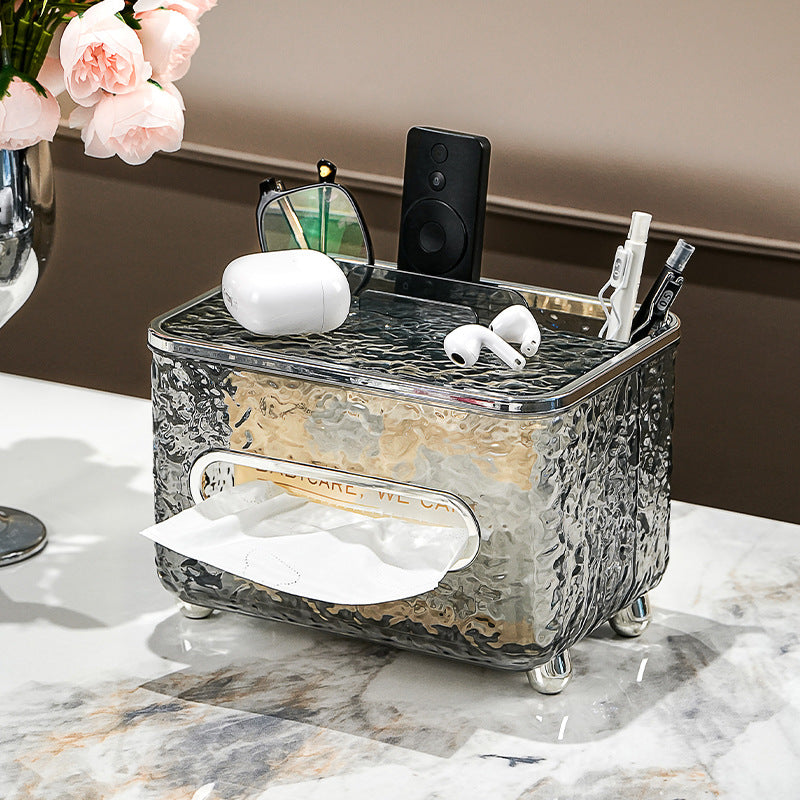 Plastic table tray for tissues and remote control