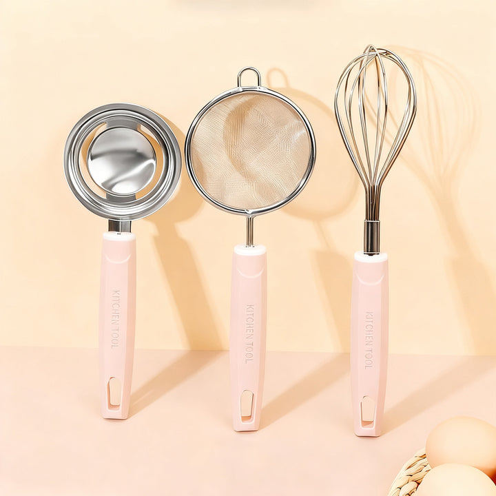 Kitchen strainer and kitchen helper set made of stainless steel